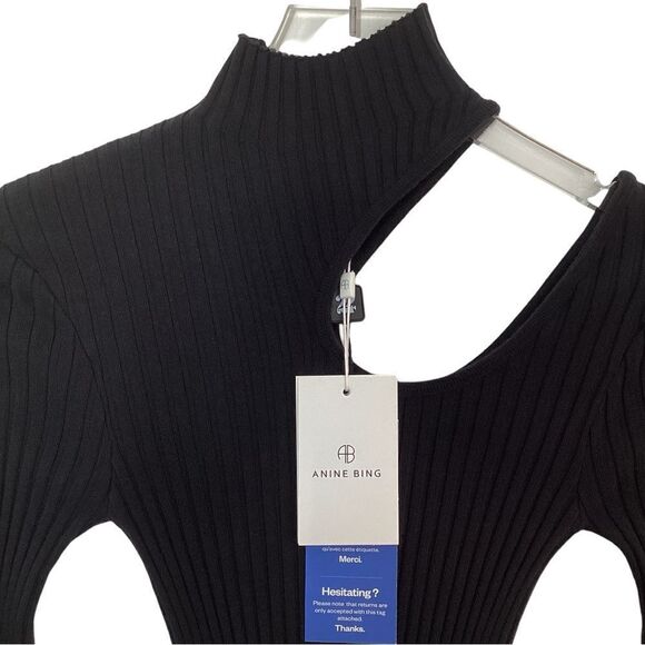 ANINE BING Size XS NWT Victoria Black Ribbed Midi Cutout Sweater Dress Cut Out - Picture 7 of 14